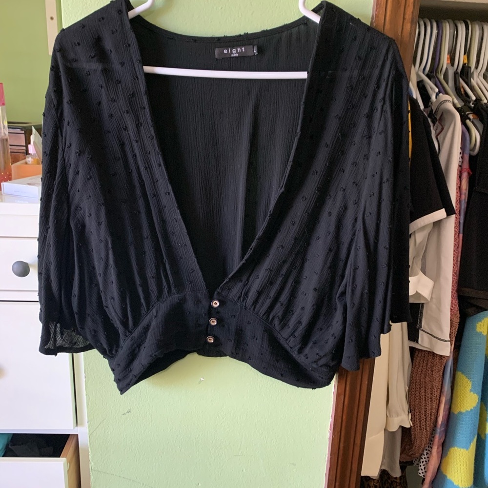Black plunge black blouse